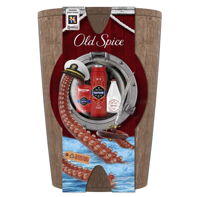 Old Spice Captain Dárková kazeta deostick 50 ml + sprchový gel 3v1 250 ml + voda po holení 100 ml + dřevěný soudek