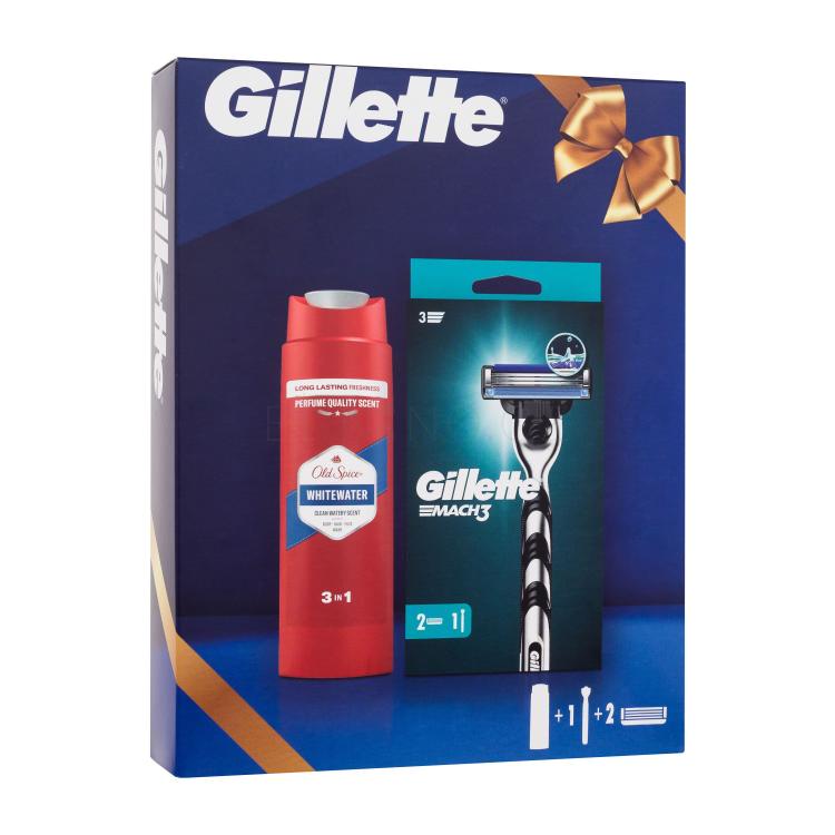 Gillette Mach3 Dárková kazeta holicí strojek 1 ks + náhradní hlavice 1 ks + sprchový gel a šampon Old Spice Whitewater 3in1 250 ml