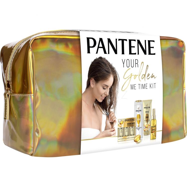 Pantene PRO-V Your Golden Me Time Kit Dárková kazeta šampon Intensive Repair 250 ml + kondicionér Intensive Repair 200 ml + olej na vlasy Keratin Protect Oil 100 ml + intenzivní péče na vlasy Serum Shots Intensive Repair 3x15 ml + kosmetická taštička