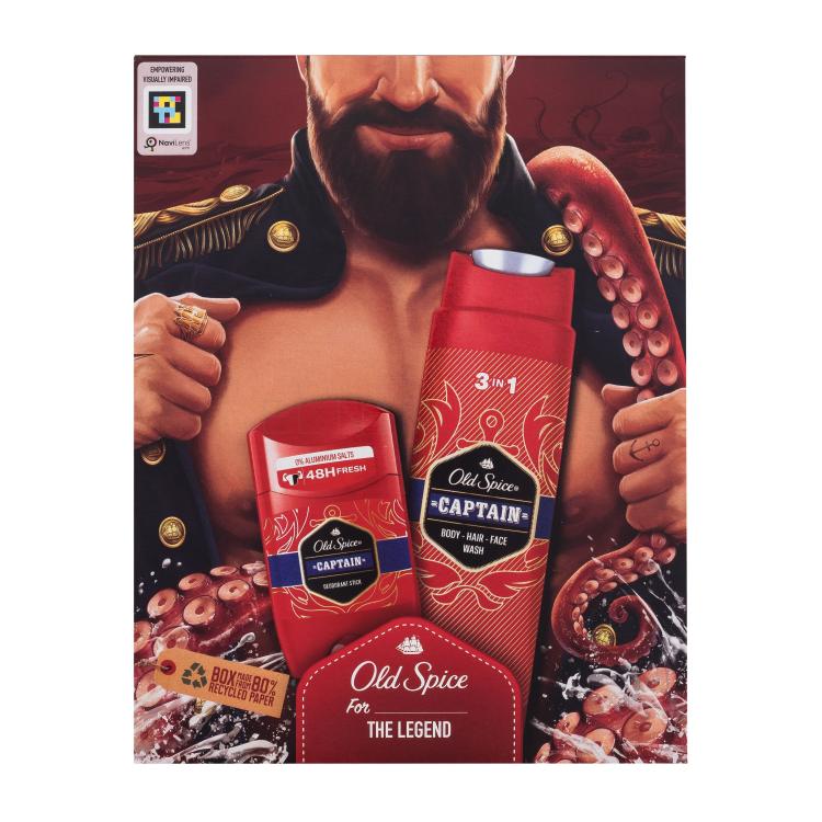 Old Spice Captain Dárková kazeta deostick 50 ml + sprchový gel 3v1 250 ml poškozená krabička