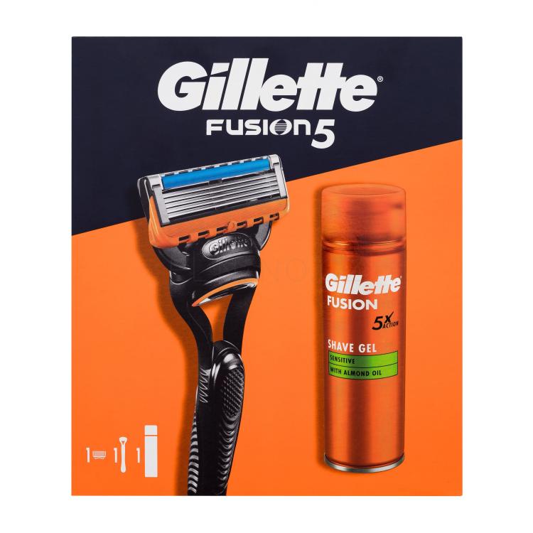 Gillette Fusion5 Dárková kazeta holicí strojek Fusion5 1 ks + gel na holení Fusion Shave Gel Sensitive 200 ml poškozená krabička