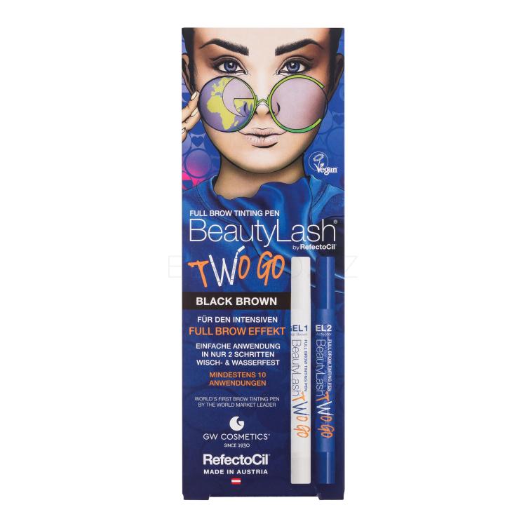 RefectoCil BeautyLash Two Go Tinting Pen Barva na obočí pro ženy Odstín Black Brown Set poškozená krabička