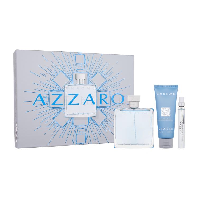 Azzaro Chrome Dárková kazeta toaletní voda 100 ml + toaletní voda 10 ml + šampon na vlasy a tělo 75 ml