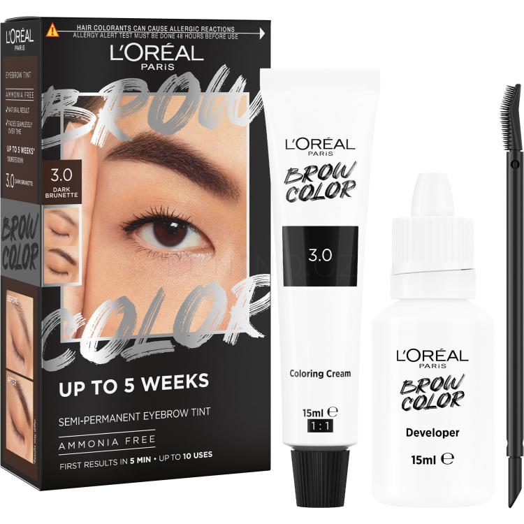 L&#039;Oréal Paris Brow Color Semi-Permanent Eyebrow Tint Barva na obočí pro ženy 1 ks Odstín 3.0 Dark Brunette