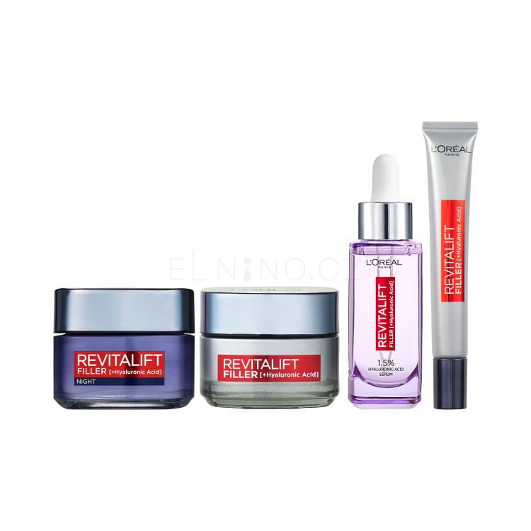 Set Pleťové sérum L&#039;Oréal Paris Revitalift Filler HA 1,5% + Denní pleťový krém L&#039;Oréal Paris Revitalift Filler HA + Noční pleťový krém L&#039;Oréal Paris Revitalift Filler HA + Oční krém L&#039;Oréal Paris Revitalift Filler HA Filler Renew