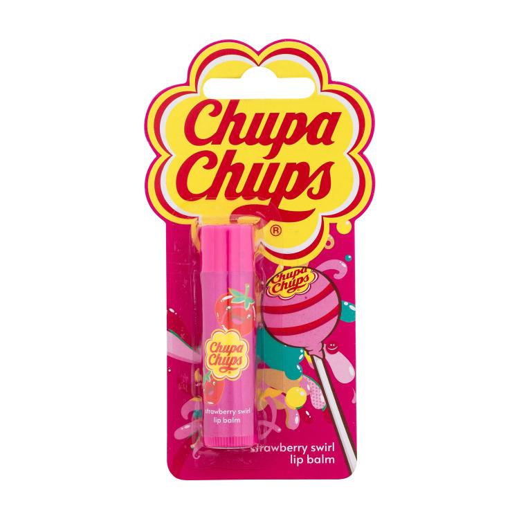 Chupa Chups Lip Balm Strawberry Swirl Balzám na rty pro děti 4 g poškozený obal