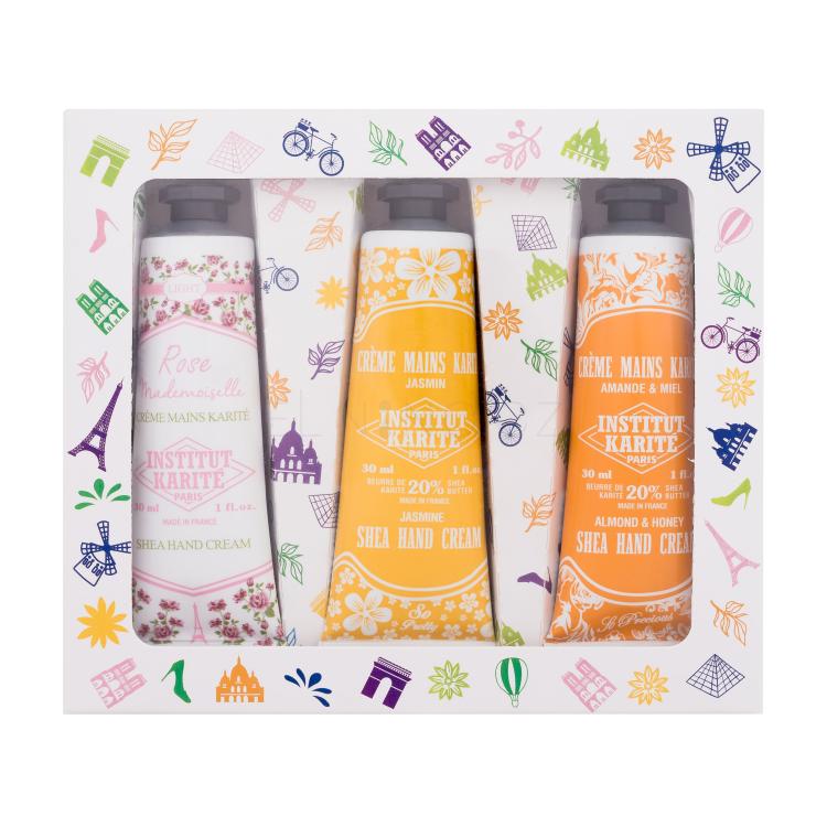 Institut Karité Shea Hand Cream Dárková kazeta krém na ruce Light Shea Hand Cream Rose Mademoiselle 30 ml + krém na ruce Shea Hand Cream Jasmine 30 ml + krém na ruce Shea Hand Cream Almond &amp; Honey 30 ml