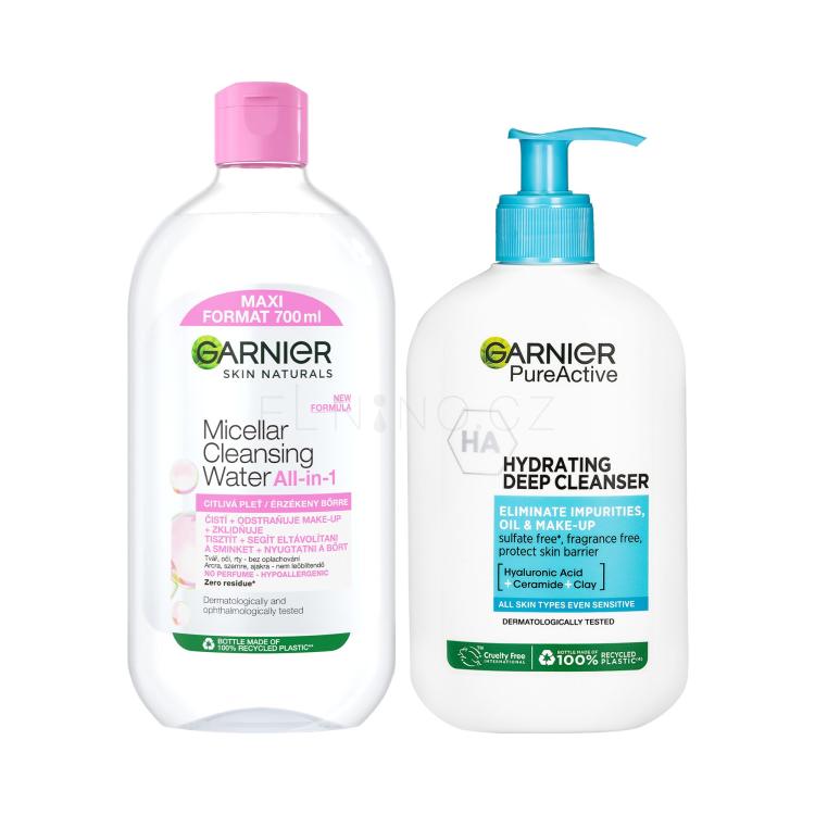 Set Micelární voda Garnier Skin Naturals Micellar Cleansing Water All-in-1 + Čisticí gel Garnier Pure Active Hydrating Deep Cleanser