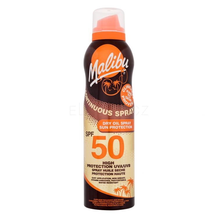 Malibu Continuous Spray Dry Oil SPF50 Opalovací přípravek na tělo 175 ml