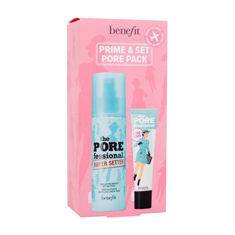 Benefit Prime &amp; Set Pore Pack Dárková kazeta fixační sprej na make-up The Porefessional Super Setter 120 ml + podkladová báze pod make-up The Porefessional Smoothing Face Primer 22 ml poškozená krabička