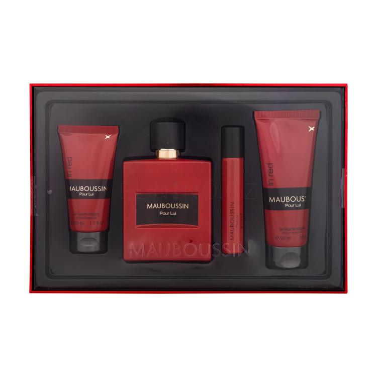 Mauboussin Pour Lui In Red Dárková kazeta parfémovaná voda 100 ml + sprchový gel 90 ml + parfémovaná voda 20 ml + sprchový gel 50 ml