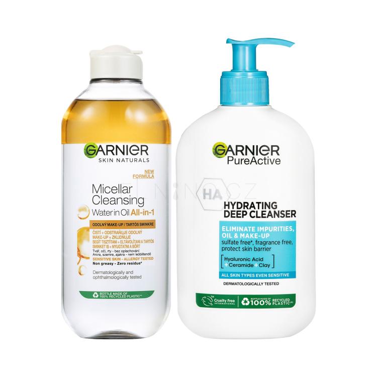 Set Micelární voda Garnier Skin Naturals Two-Phase Micellar Water All In One + Čisticí gel Garnier Pure Active Hydrating Deep Cleanser