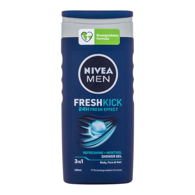 Nivea Men Fresh Kick Shower Gel 3in1 Sprchový gel pro muže 250 ml poškozený flakon