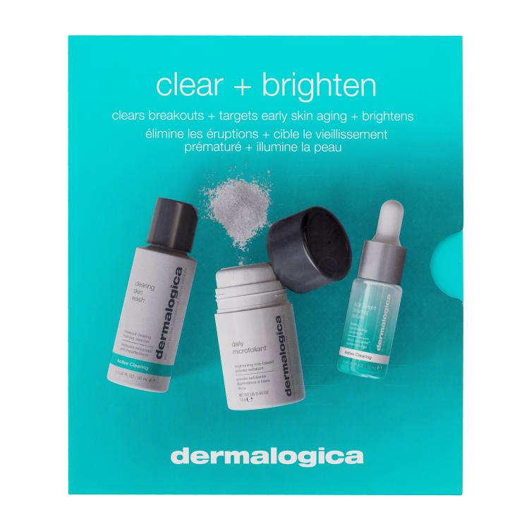 Dermalogica Clear + Brighten Dárková kazeta čisticí pěna Active Clearing Clearing Skin Wash 50 ml + exfoliační pudr Daily Microfoliant 13 g + pleťové sérum Active Clearing Age Bright Clearing Serum 10 ml