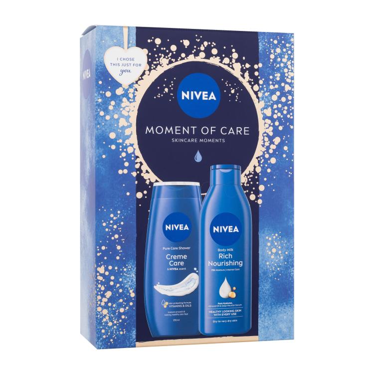 Nivea Moment Of Care Dárková kazeta sprchový gel Creme Care 250 ml + tělové mléko Rich Nourishing 250 ml