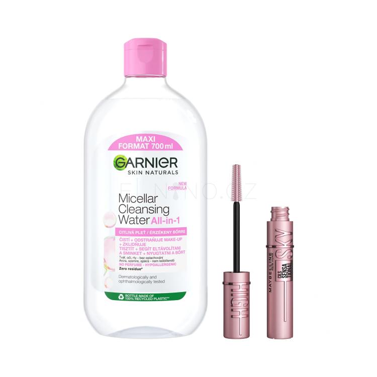 Set Micelární voda Garnier Skin Naturals Micellar Cleansing Water All-in-1 + Řasenka Maybelline Lash Sensational Sky High