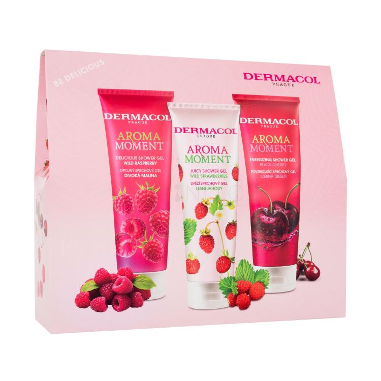 Dermacol Aroma Moment Be Delicious Dárková kazeta sprchový gel Wild Raspberry 250 ml + sprchový gel Wild Strawberries 250 ml + sprchový gel Black Cherry 250 ml