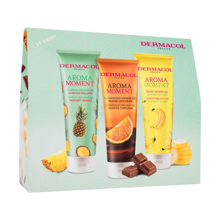 Dermacol Aroma Moment Be Sweet Dárková kazeta sprchový gel Hawaiian Pineapple 250 ml + sprchový gel Belgian Chocolate 250 ml + sprchový gel Bahamas Banana 250 ml