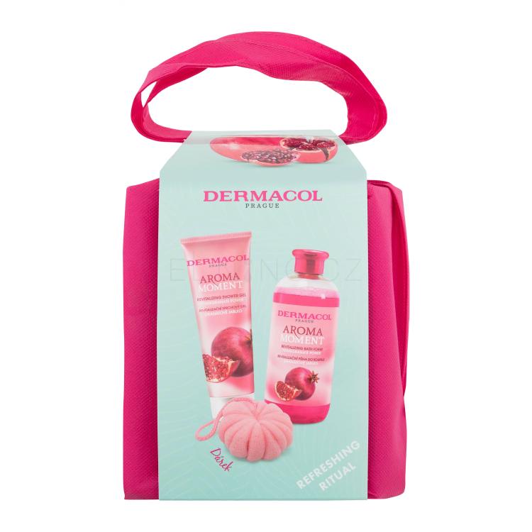 Dermacol Aroma Moment Pomegranate Power Dárková kazeta sprchový gel Pomegranate Power 250 ml + pěna do koupele Pomegranate Power 500 ml + mycí houba + taška