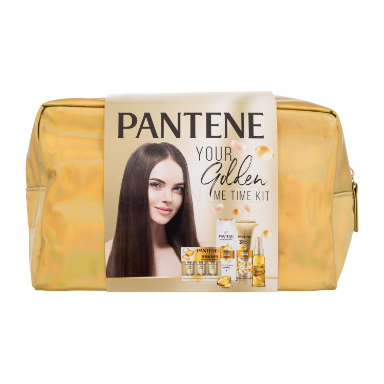 Pantene PRO-V Your Golden Me Time Kit Dárková kazeta šampon Intensive Repair 250 ml + kondicionér Intensive Repair 160 ml + olej na vlasy Keratin Protect Oil 100 ml + intenzivní péče na vlasy Serum Shots Intensive Repair 3x15 ml + kosmetická taštička