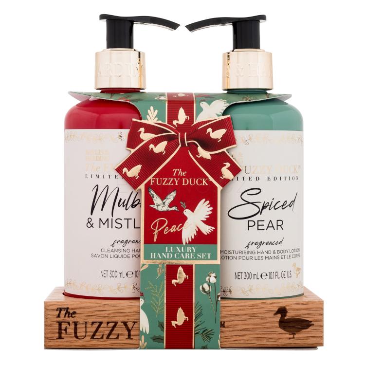 Baylis &amp; Harding The Fuzzy Duck Peace Luxury Hand Care Set Dárková kazeta tekuté mýdlo Mulberry &amp; Mistletoe 300 ml + tělové mléko Spiced Pear 300 ml