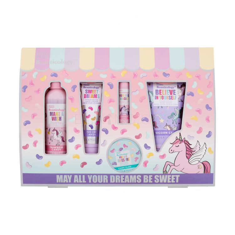 Baylis &amp; Harding Beauticology May All Your Dreams Be Sweet Dárková kazeta sprchový krém Make A Wish 60 ml + krém na ruce Sweet Dreams 30 ml + sprchový gel Believe In Yourself 50 ml + balzám na rty You Are Magic 5 g + koupelová sůl You Are Awesome 70 g