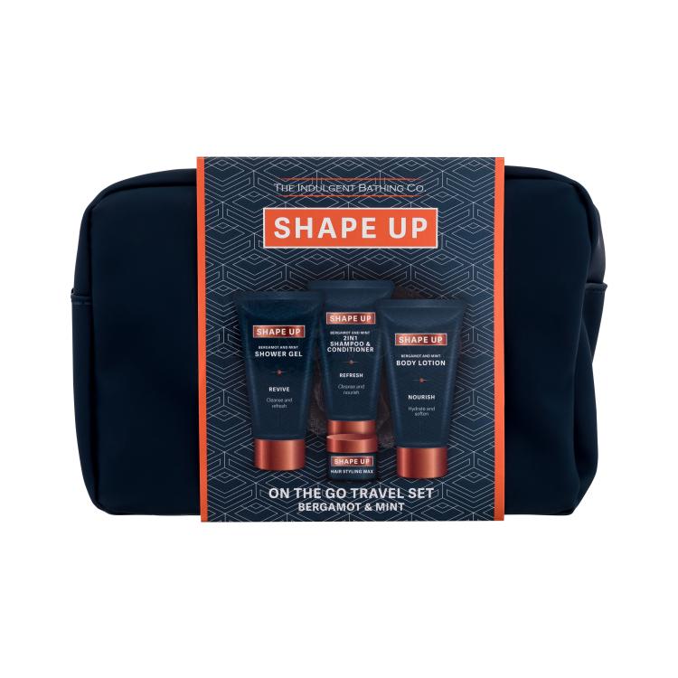 Xpel Shape Up On The Go Travel Set Dárková kazeta sprchový gel Bergamot &amp; Mint 100 ml + tělové mléko Bergamot &amp; Mint 100 ml + šampon 2v1 Bergamot &amp; Mint 100 ml + vosk na vlasy 20 ml + mycí houba + kosmetická taštička