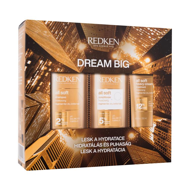 Redken All Soft Dream Big Dárková kazeta šampon All Soft 300 ml + kondicionér All Soft 300 ml + maska na vlasy All Soft Heavy Cream Treatment 250 ml poškozená krabička