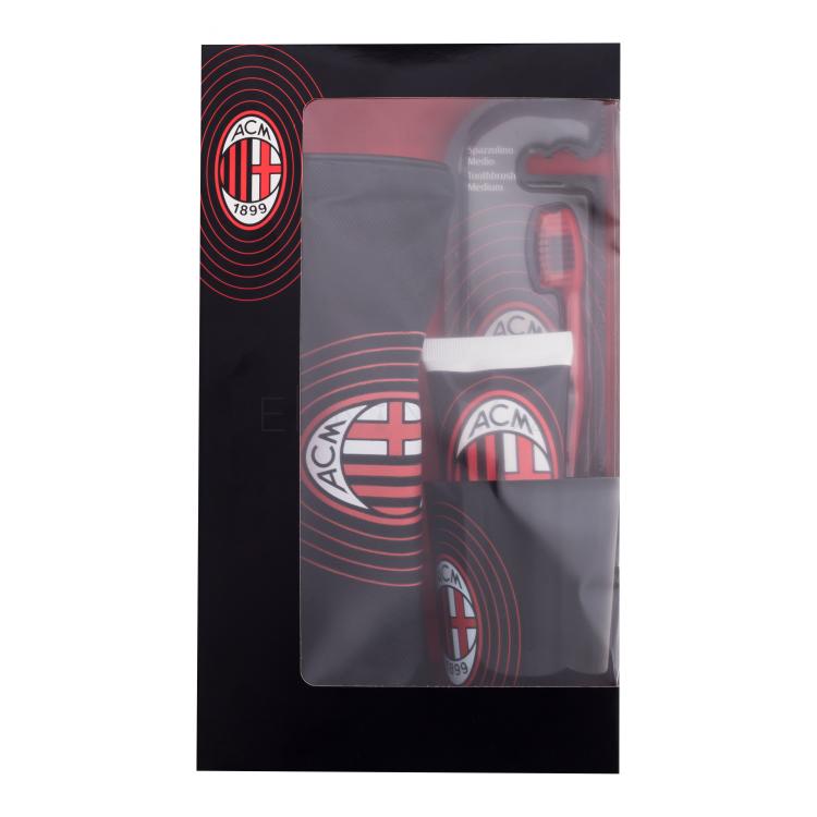 Milan AC Milan Dárková kazeta zubní pasta 75 ml + zubní kartáček + kelímek na zubní kartáček + kosmetická taštička poškozená krabička