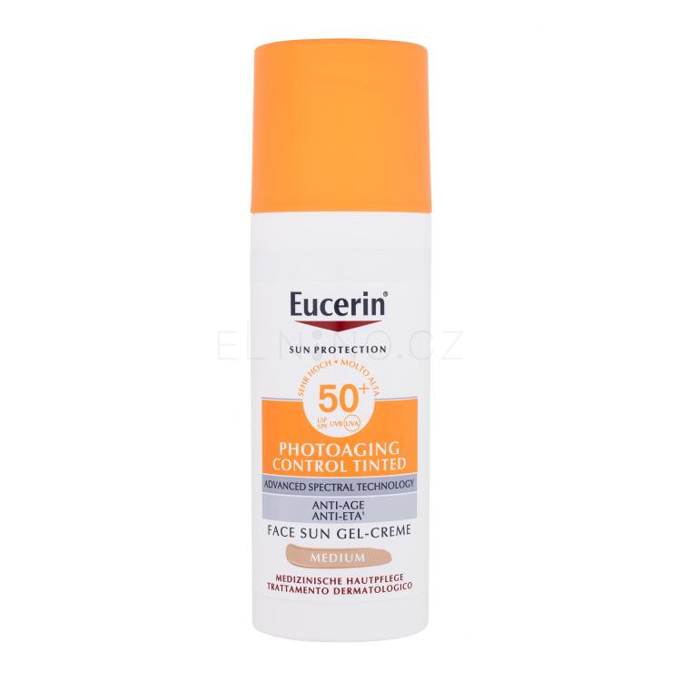 Eucerin Sun Protection Photoaging Control Tinted Gel-Cream SPF50+ Opalovací přípravek na obličej pro ženy 50 ml Odstín Medium poškozená krabička