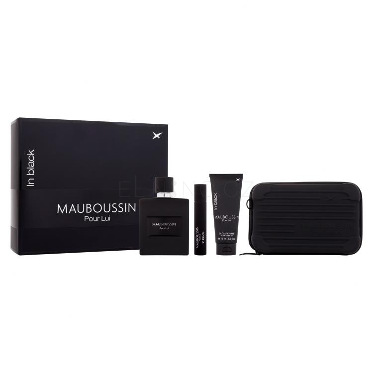 Mauboussin Pour Lui In Black Dárková kazeta parfémovaná voda 100 ml + sprchový gel 75 ml + parfémovaná voda 20 ml + taštička přes rameno