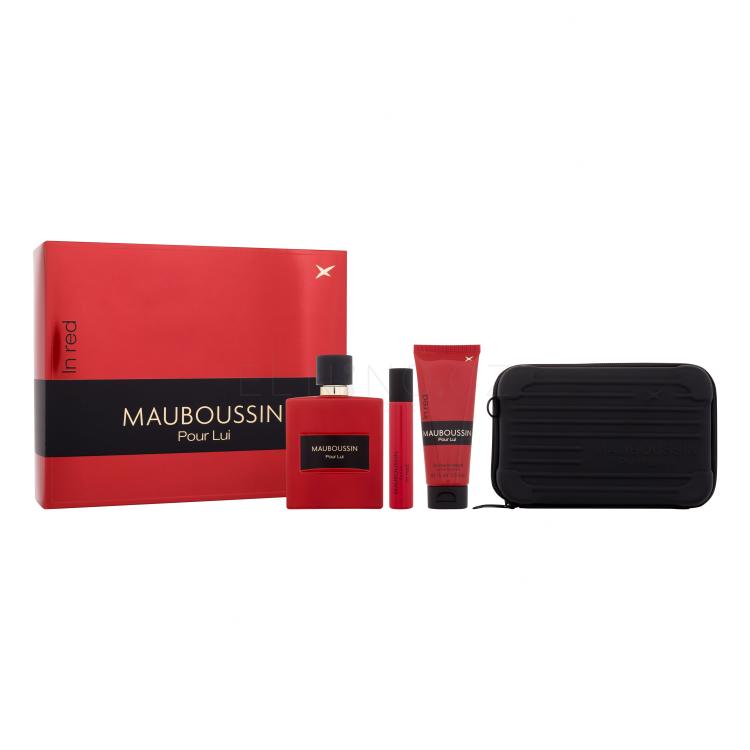 Mauboussin Pour Lui In Red Dárková kazeta parfémovaná voda 100 ml + sprchový gel 75 ml + parfémovaná voda 20 ml + taštička přes rameno