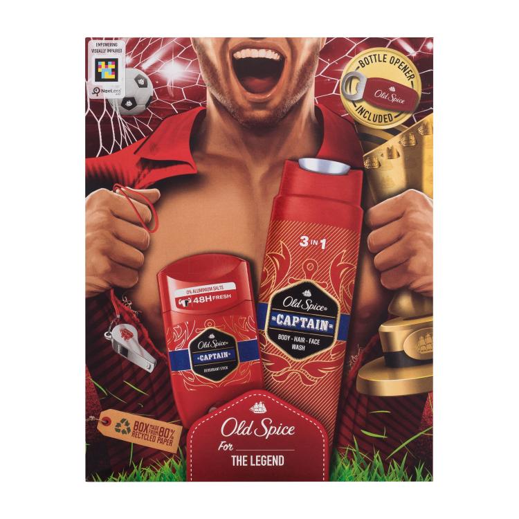 Old Spice Captain Dárková kazeta deostick 50 ml + sprchový gel 3v1 250 ml + otvírák na lahve poškozená krabička