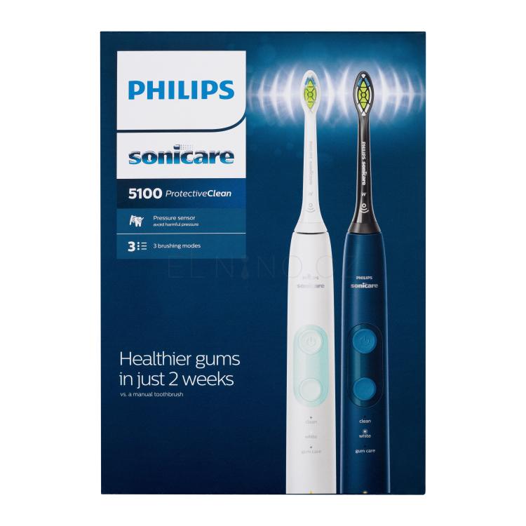 Philips Sonicare 5100 Protective Clean HX6851/34 Dárková kazeta sonický zubní kartáček Sonicare 5100 Protective Clean Navy Blue 1 ks + sonický zubní kartáček Sonicare 5100 Protective Clean White 1 ks poškozená krabička