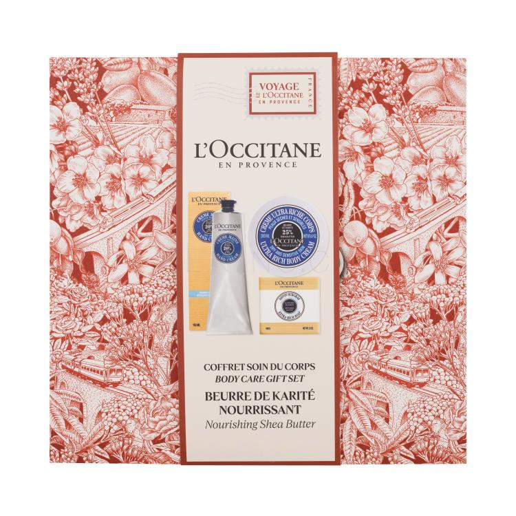 L&#039;Occitane Shea Butter Body Care Gift Set Dárková kazeta tělový krém Shea Butter Ultra Rich Body Cream 200 ml + krém na ruce Shea Butter Hand Cream 150 ml + tuhé mýdlo Shea Milk Extra Rich Soap 100 g