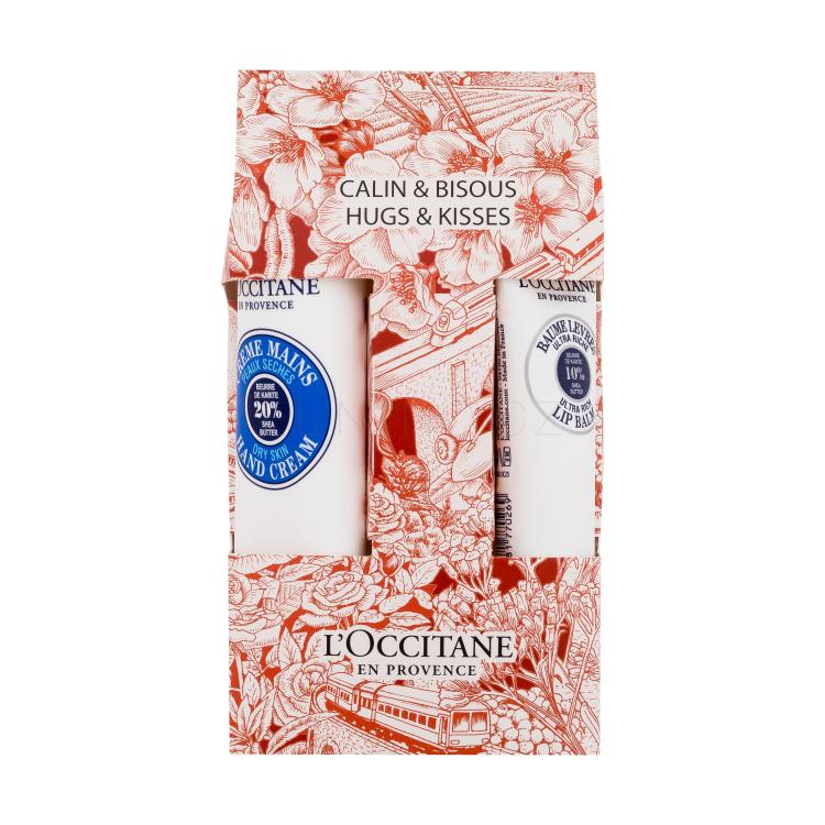 L&#039;Occitane Shea Butter Hugs &amp; Kisses Dárková kazeta krém na ruce 30 ml + balzám na rty 12 ml